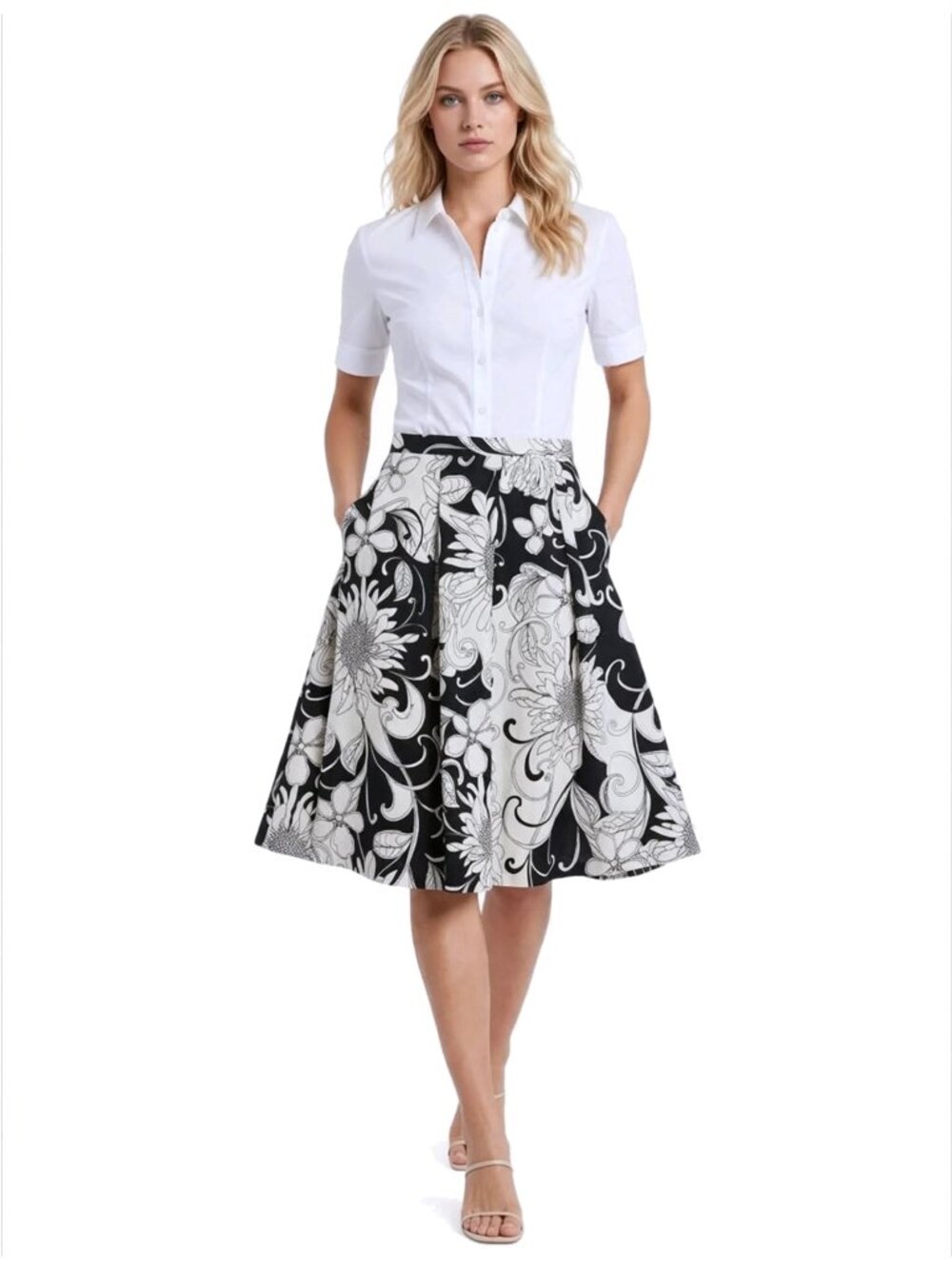 Trina Turk Millan Skirt Rayon Blend Floral Tulle Crinoline & Lace Slip Pockets